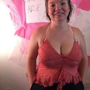 Sexy pink lace crop top